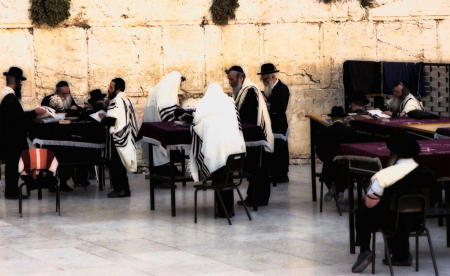 Jewish men praying at Wailing Wall, Jerusalem